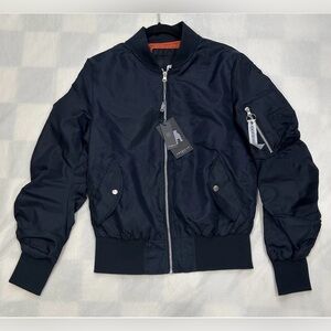 NWT American Stitch Bomber Jacket Size Small Navy Blue Satin Nylon